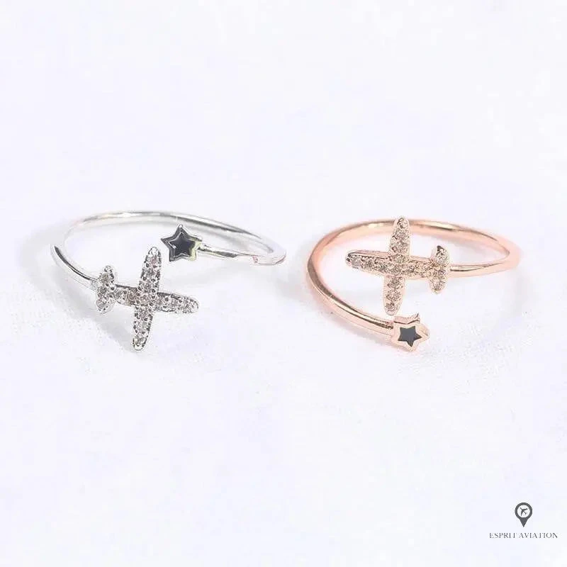 Bague Avion Et étoile Femme Or Rose 3 Bague Avion Et étoile Femme Or Rose
