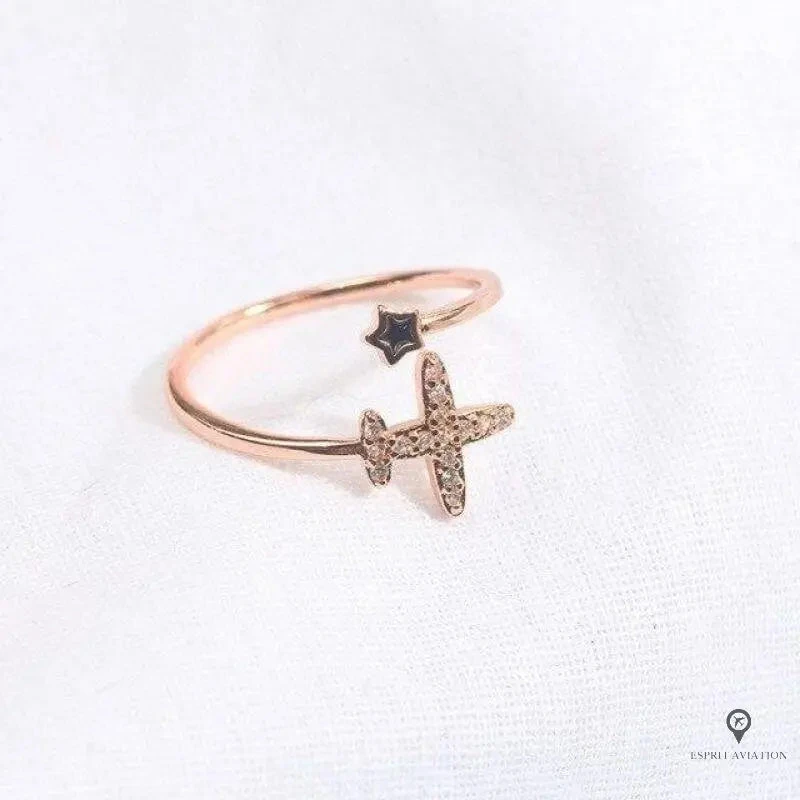 Bague Avion Et étoile Femme Or Rose 5 Bague Avion Et étoile Femme Or Rose – Image 3