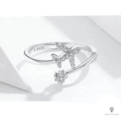 Bague Avion Ouverte Avec étoile Argent