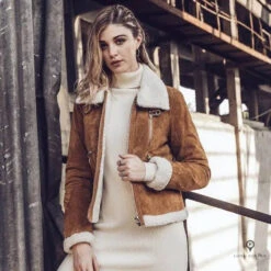 Blouson Aviateur Femme En Daim Marron