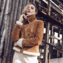 Blouson Aviateur Femme En Daim Marron -Esprit Aviation Blouson Aviateur Femme En Daim Marron Esprit Aviation 1690001316648