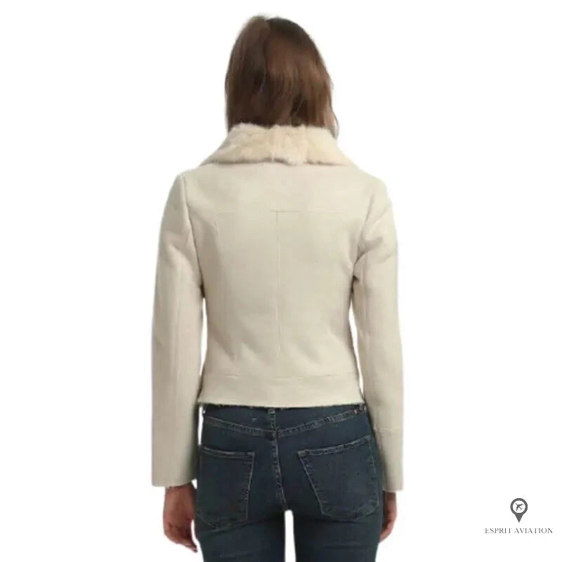Blouson Aviateur Femme Fausse Fourrure Beige 4 Blouson Aviateur Femme Fausse Fourrure Beige – Image 2