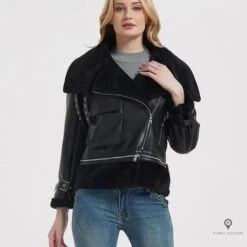 Blouson Aviateur Femme Fausse Fourrure Luxe Noir