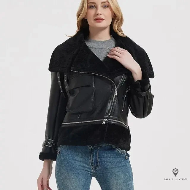 Blouson Aviateur Femme Fausse Fourrure Luxe Noir 3 Blouson Aviateur Femme Fausse Fourrure Luxe Noir