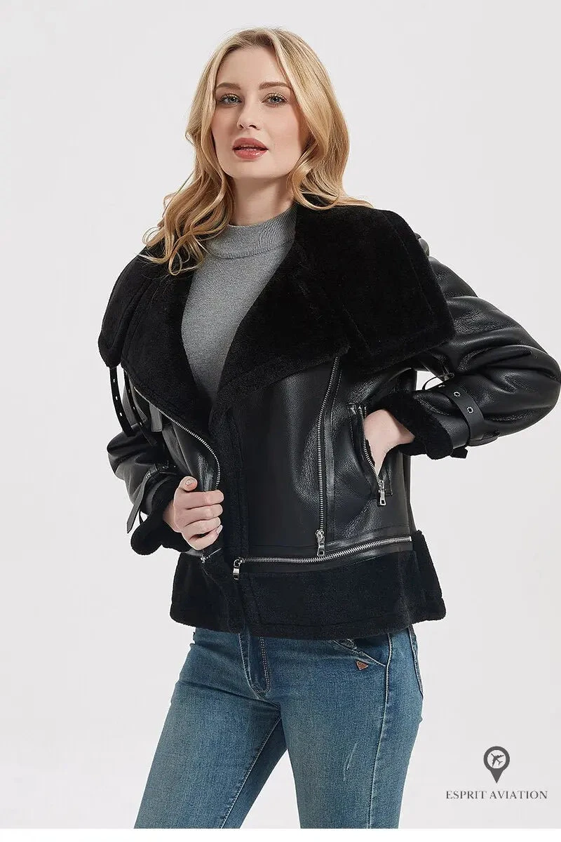 Blouson Aviateur Femme Fausse Fourrure Luxe Noir 5 Blouson Aviateur Femme Fausse Fourrure Luxe Noir – Image 3