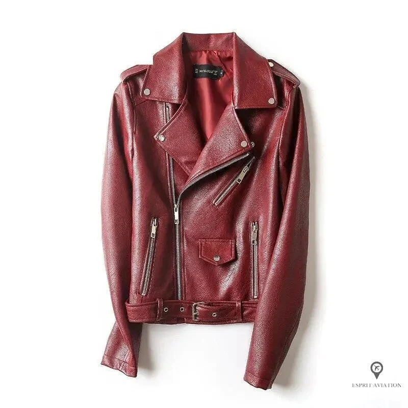 Blouson Aviateur Femme Simili Cuir Fashion Rouge 3 Blouson Aviateur Femme Simili Cuir Fashion Rouge