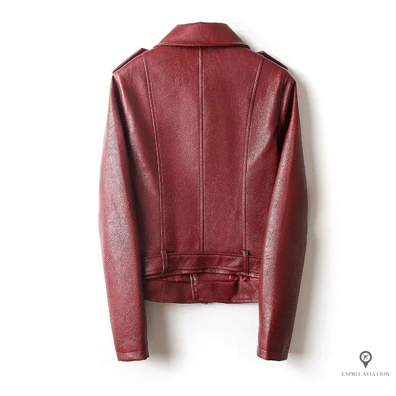 Blouson Aviateur Femme Simili Cuir Fashion Rouge 5 Blouson Aviateur Femme Simili Cuir Fashion Rouge – Image 3