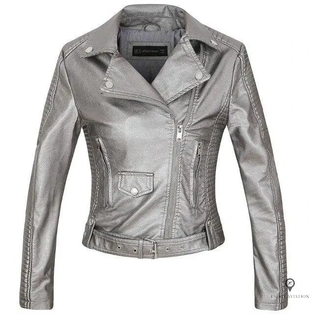 Blouson Aviateur Femme Simili Cuir Gris 3 Blouson Aviateur Femme Simili Cuir Gris