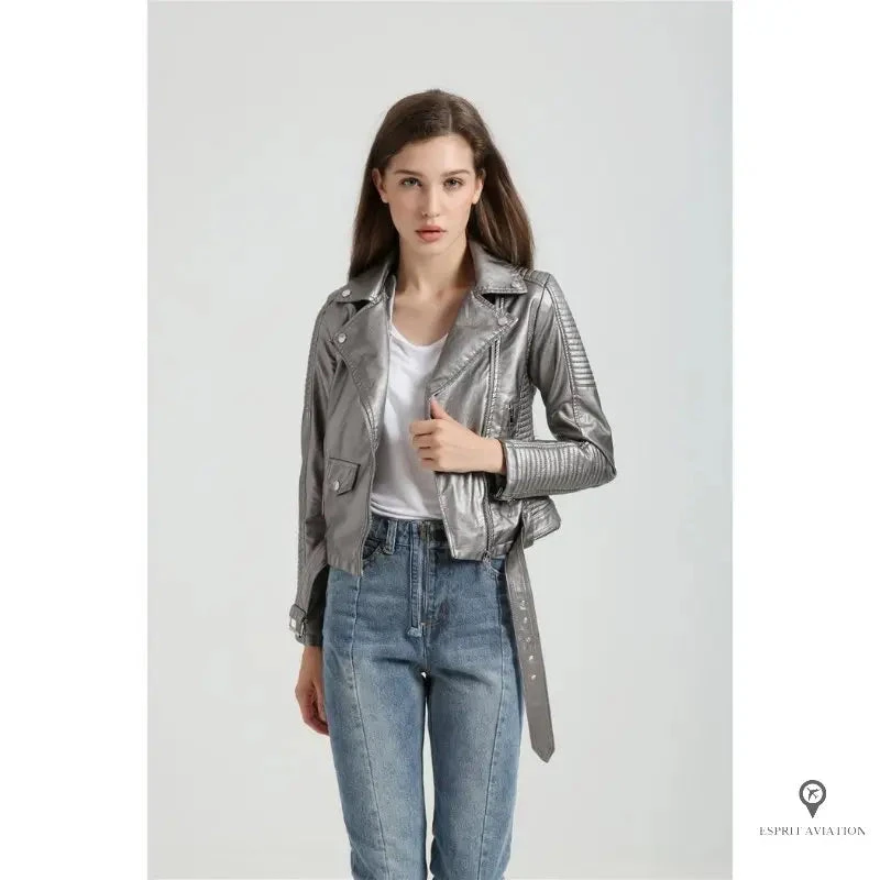Blouson Aviateur Femme Simili Cuir Gris 6 Blouson Aviateur Femme Simili Cuir Gris – Image 4