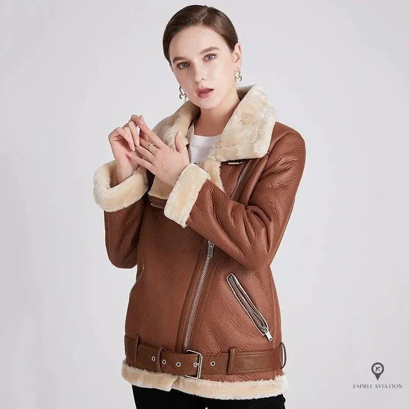 Blouson Aviateur Femme Simili Cuir Marron 4 Blouson Aviateur Femme Simili Cuir Marron – Image 2