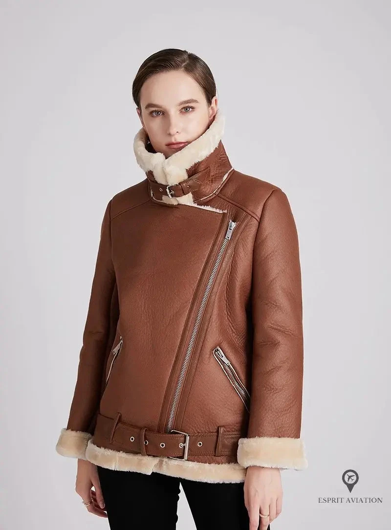 Blouson Aviateur Femme Simili Cuir Marron 6 Blouson Aviateur Femme Simili Cuir Marron – Image 4