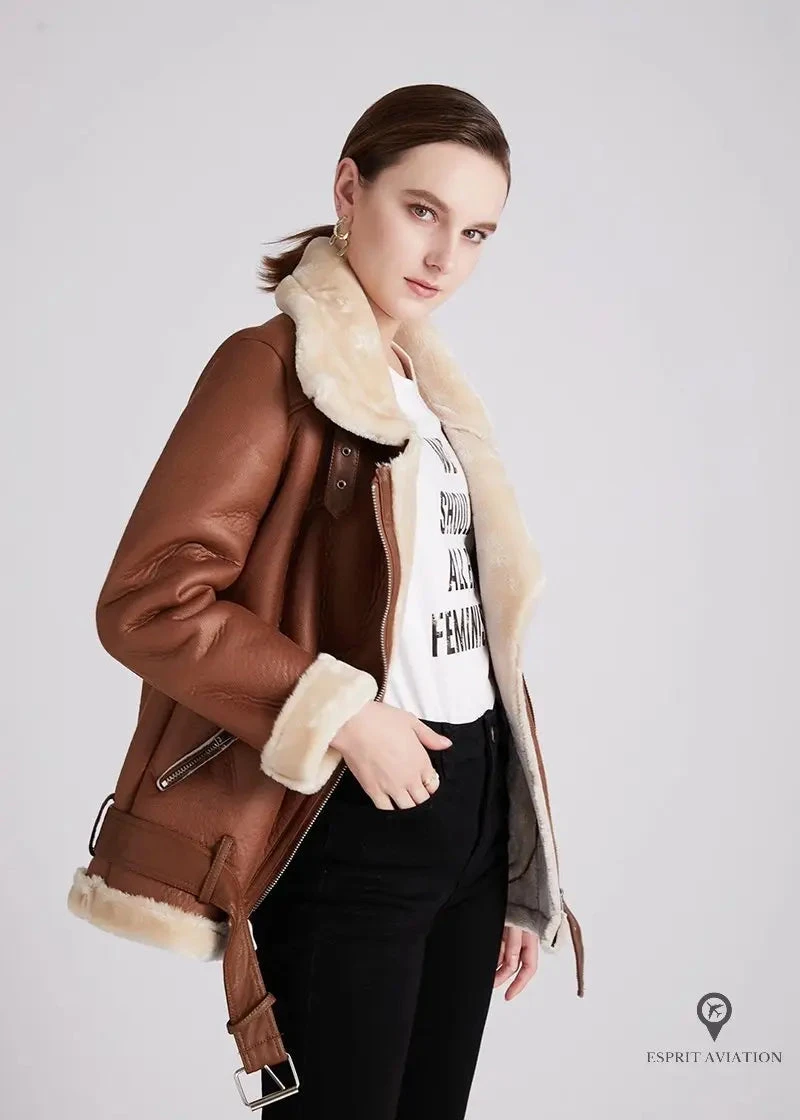 Blouson Aviateur Femme Simili Cuir Marron 7 Blouson Aviateur Femme Simili Cuir Marron – Image 5