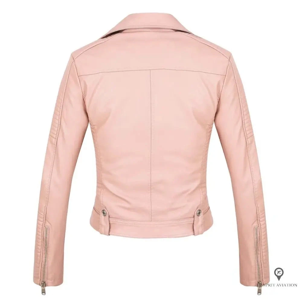 Blouson Aviateur Femme Simili Cuir Rose 4 Blouson Aviateur Femme Simili Cuir Rose – Image 2
