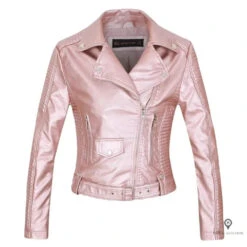 Blouson Aviateur Femme Simili Cuir Rose Pale