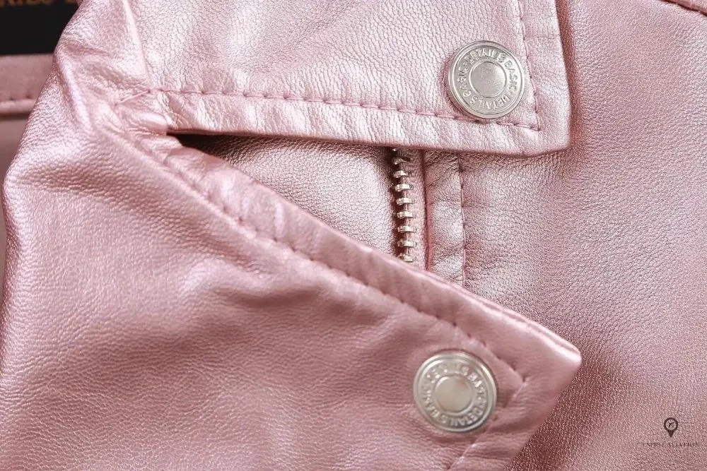 Blouson Aviateur Femme Simili Cuir Rose Pale 8 Blouson Aviateur Femme Simili Cuir Rose Pale – Image 6