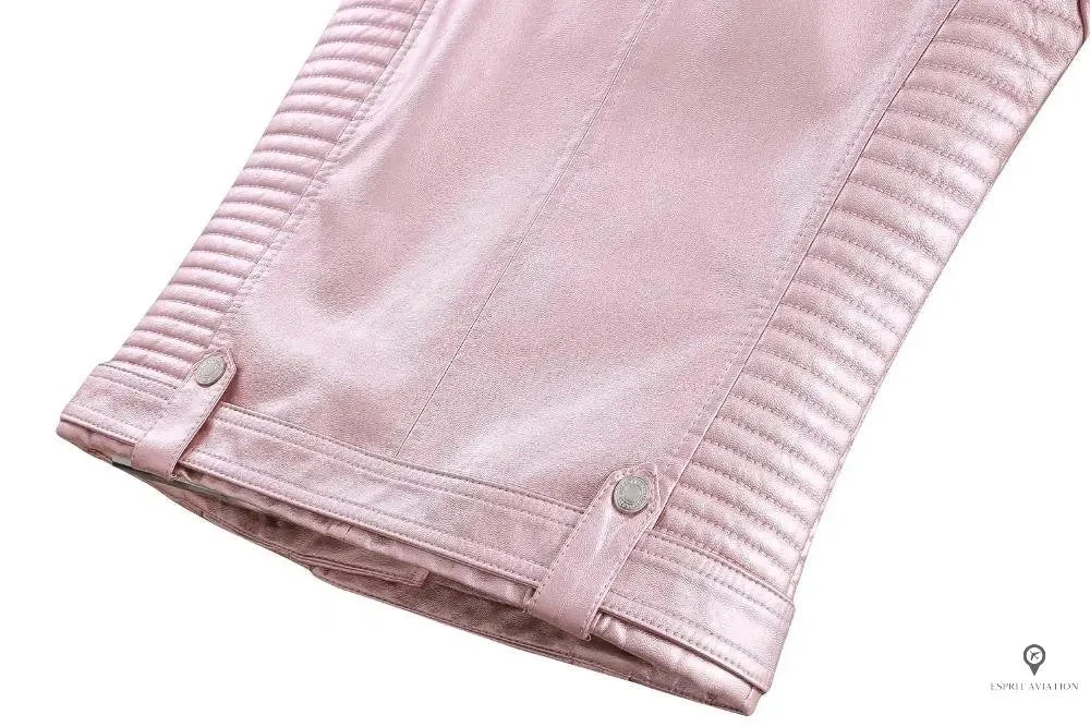 Blouson Aviateur Femme Simili Cuir Rose Pale 11 Blouson Aviateur Femme Simili Cuir Rose Pale – Image 9