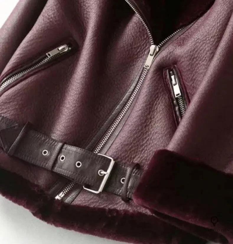 Blouson Aviateur Femme Simili Cuir Vieux Rose 4 Blouson Aviateur Femme Simili Cuir Vieux Rose – Image 2