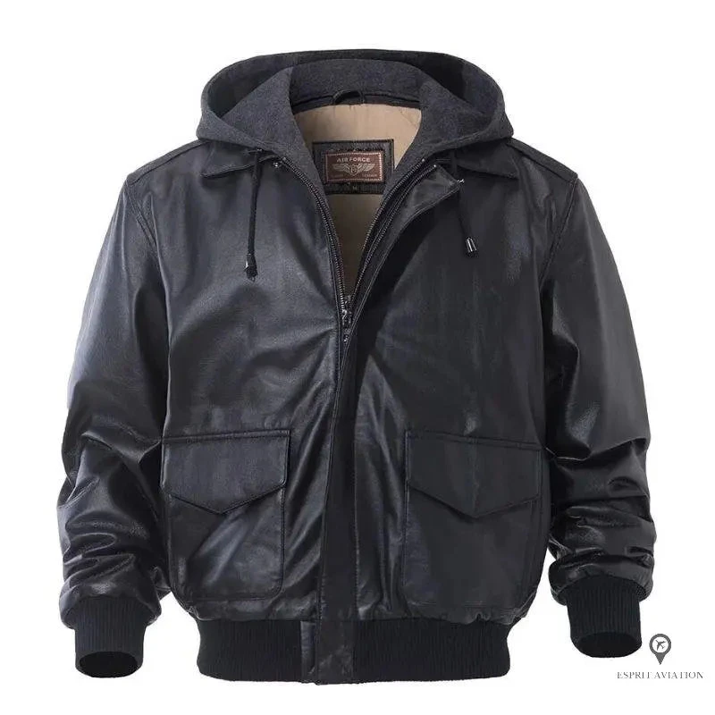 Blouson Aviateur Homme Capuche Noir 4 Blouson Aviateur Homme Capuche Noir – Image 2