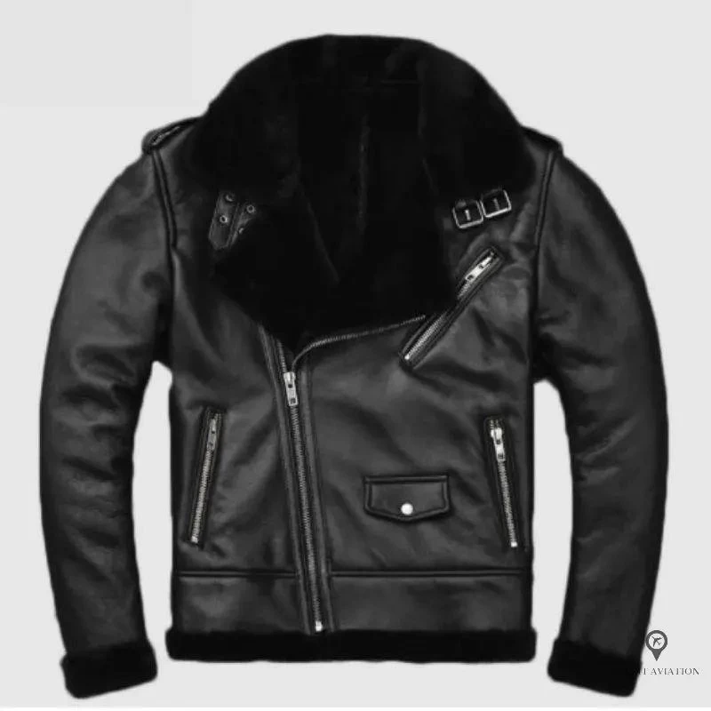 Blouson Aviateur Homme Peau De Mouton Noir 4 Blouson Aviateur Homme Peau De Mouton Noir – Image 2