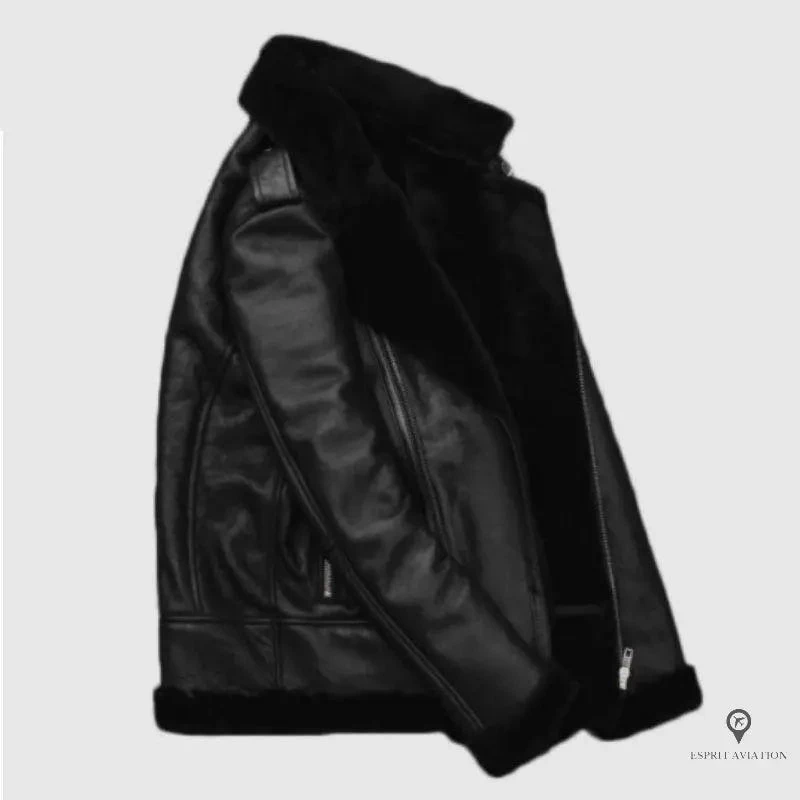 Blouson Aviateur Homme Peau De Mouton Noir 5 Blouson Aviateur Homme Peau De Mouton Noir – Image 3