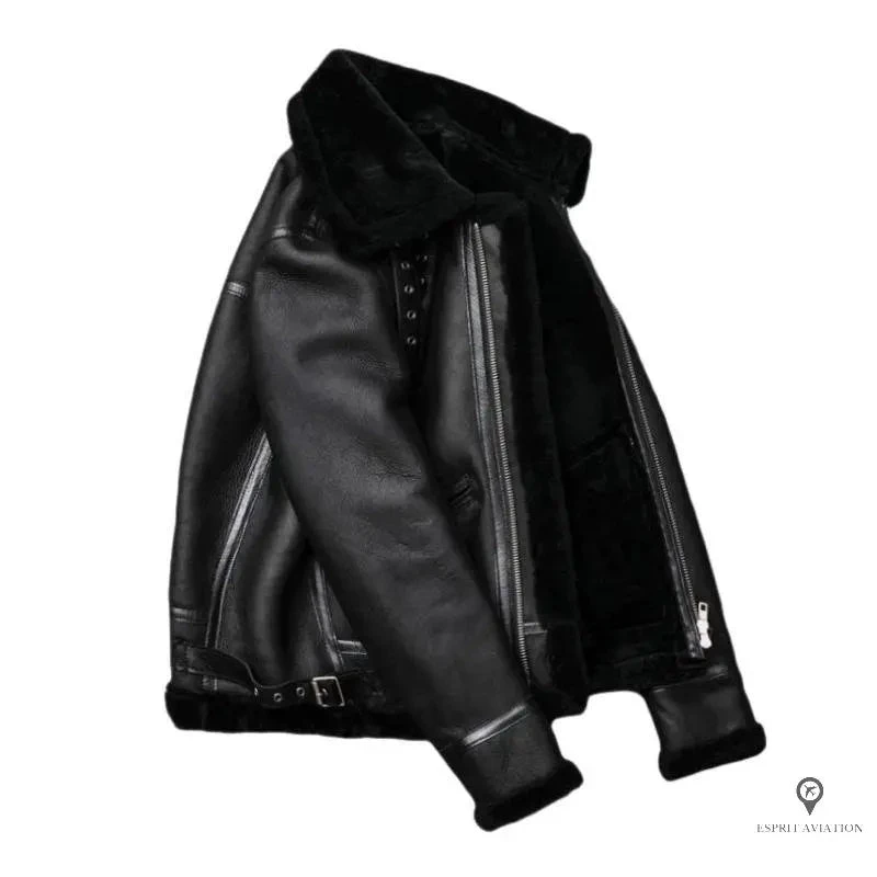 Blouson Aviateur Homme<br /> Style Mouton Noir 5 Blouson Aviateur Homme<br /> Style Mouton Noir – Image 3