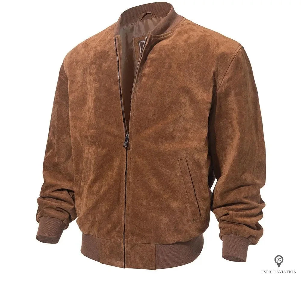 Blouson Aviateur Homme En Cuir De Croute De Porc (Marron) 4 Blouson Aviateur Homme En Cuir De Croute De Porc (Marron) – Image 2