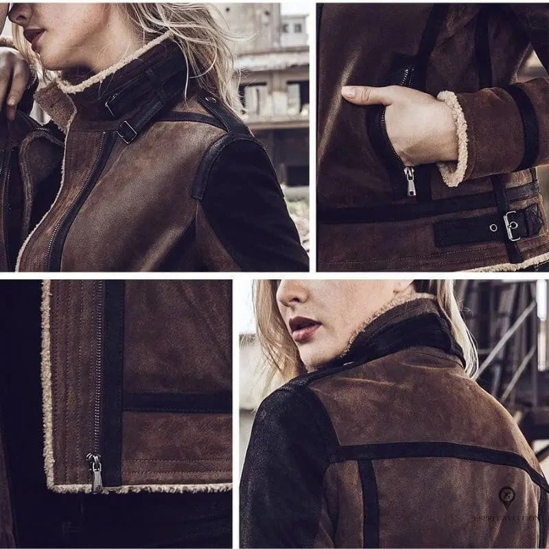 Blouson Aviateur Marron Femme 5 Blouson Aviateur Marron Femme – Image 3