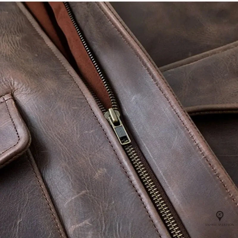 Blouson En Cuir Véritable Vintage Marron 4 Blouson En Cuir Véritable Vintage Marron – Image 2