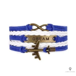 Bracelet Avion Cuir Bleu Et Blanc