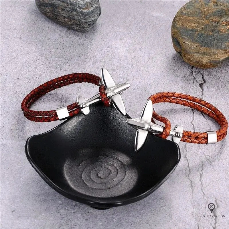 Bracelet Avion De Chasse Argent Marron 4 Bracelet Avion De Chasse Argent Marron – Image 2