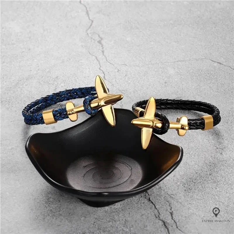 Bracelet Avion De Chasse Doré Bleu 4 Bracelet Avion De Chasse Doré Bleu – Image 2