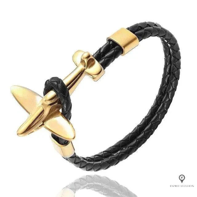 Bracelet Avion De Chasse Noir Doré 3 Bracelet Avion De Chasse Noir Doré