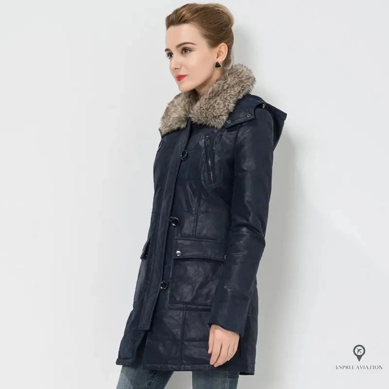 Manteau Aviateur Femme Long Noir 5 Manteau Aviateur Femme Long Noir – Image 3
