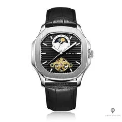 Montre Aviateur Automatique Cuir Noir Cadran Acier