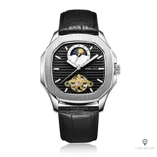 Montre Aviateur Automatique Cuir Noir Cadran Acier 3 Montre Aviateur Automatique Cuir Noir Cadran Acier