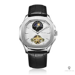 Montre Aviateur Automatique Cuir Noir Cadran Blanc