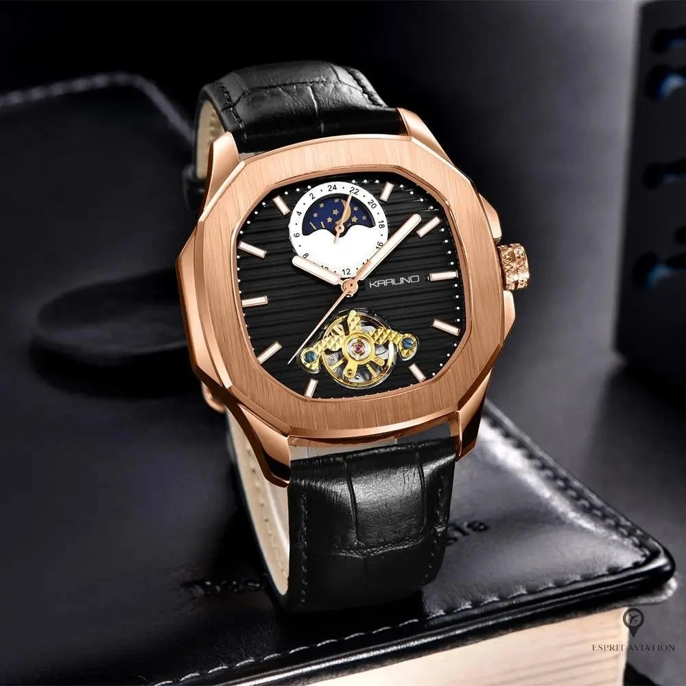 Montre Aviateur Automatique Cuir Noir 4 Montre Aviateur Automatique Cuir Noir – Image 2