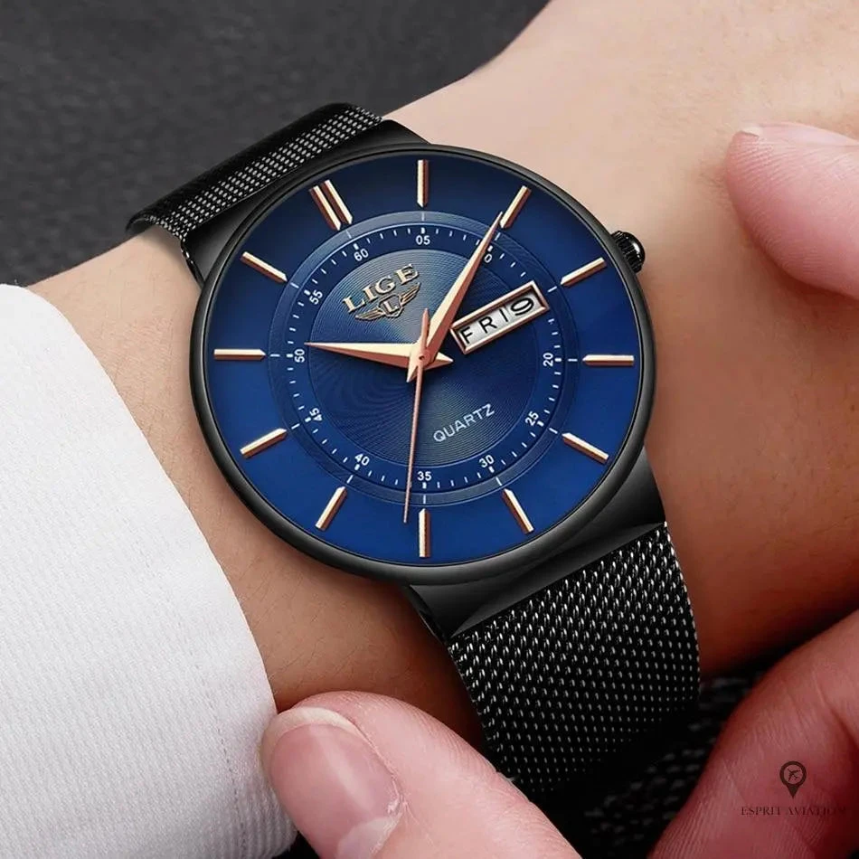 Montre Aviateur Bracelet Noir 5 Montre Aviateur Bracelet Noir – Image 3