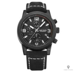 Montre Aviateur Cuir Noir Cadran Noir