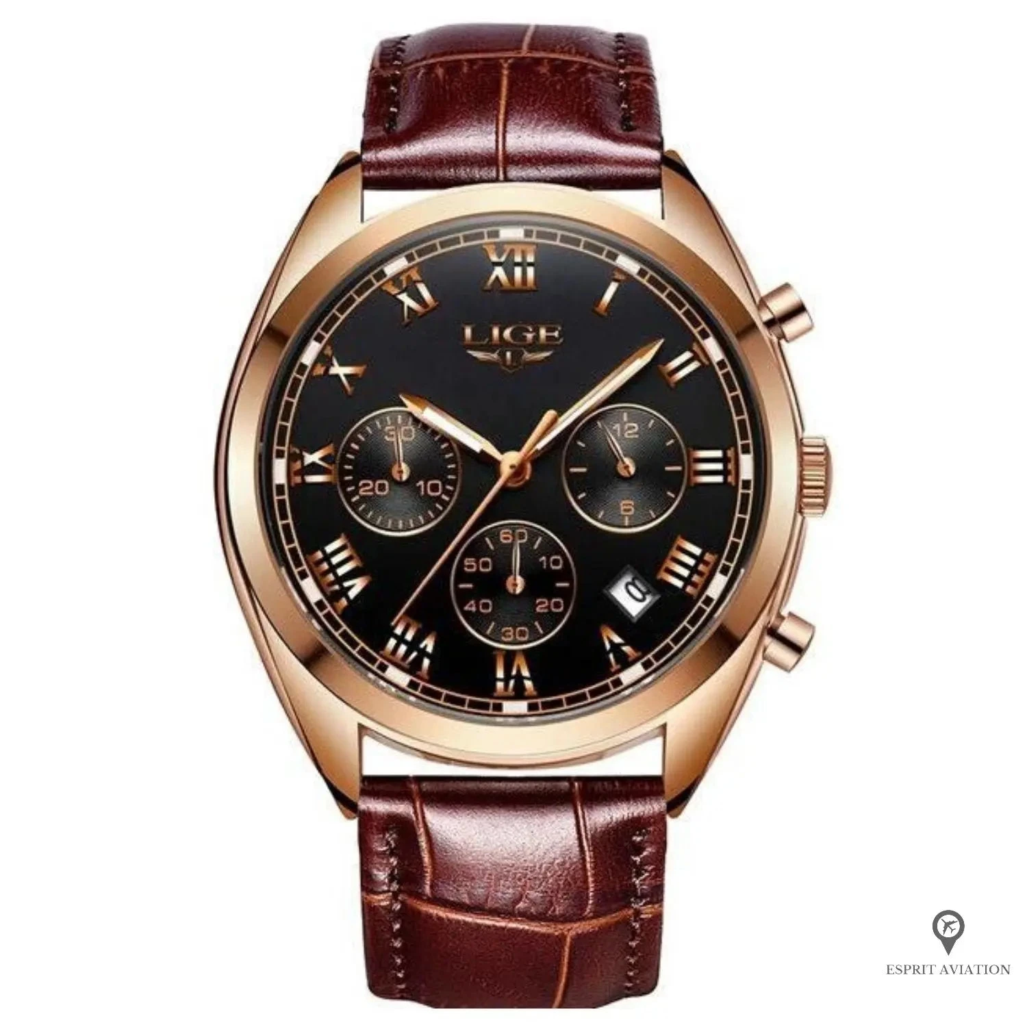 Montre Aviateur Homme Bracelet Cuir Chiffre Romain 7 Montre Aviateur Homme Bracelet Cuir Chiffre Romain – Image 5