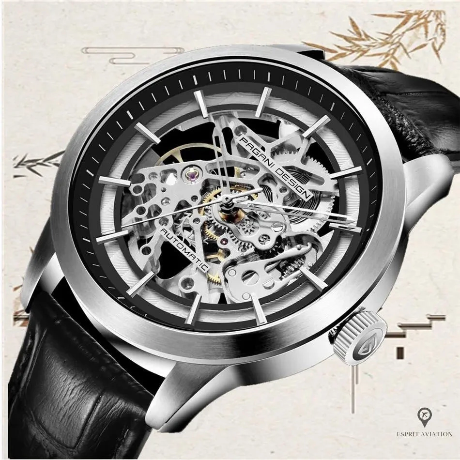 Montre Aviateur Homme Mecanisme Apparent (Noir) 4 Montre Aviateur Homme Mecanisme Apparent (Noir) – Image 2