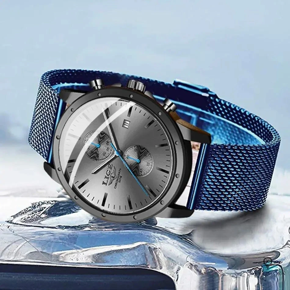 Montre Aviateur Quartz Acier Bleue 6 Montre Aviateur Quartz Acier Bleue – Image 4