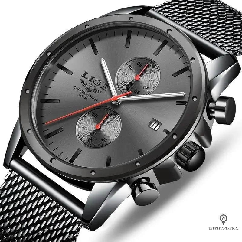 Montre Aviateur Quartz Acier Grise 4 Montre Aviateur Quartz Acier Grise – Image 2