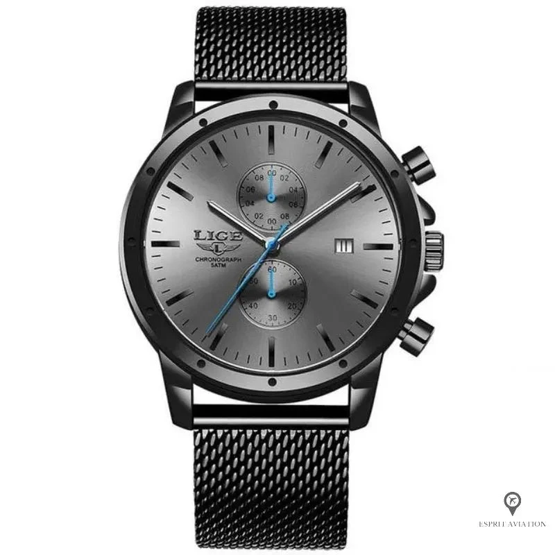 Montre Aviateur Quartz Acier Noir 3 Montre Aviateur Quartz Acier Noir