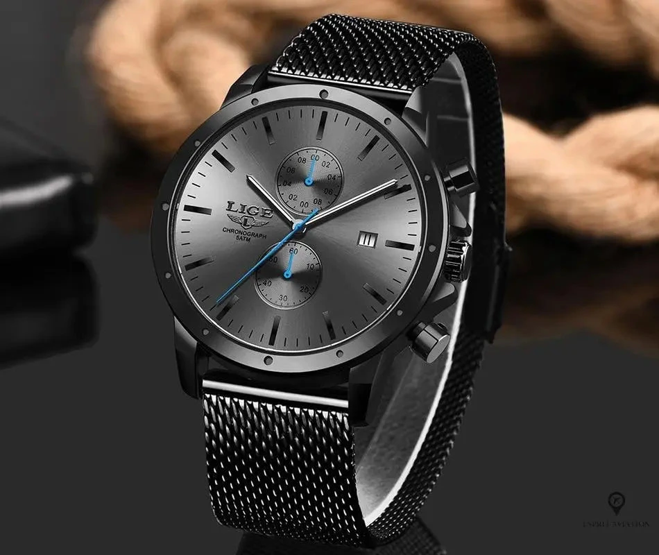 Montre Aviateur Quartz Acier Noir 5 Montre Aviateur Quartz Acier Noir – Image 3