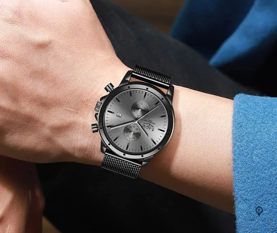 Montre Aviateur Quartz Acier Noir 6 Montre Aviateur Quartz Acier Noir – Image 4