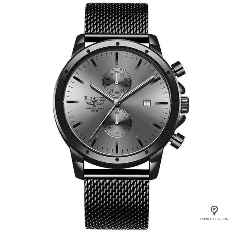 Montre Aviateur Quartz Acier Sombre 3 Montre Aviateur Quartz Acier Sombre