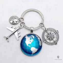 Porte Clés Avion Globe Terre