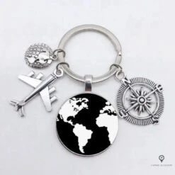 Porte Clés Avion Planète Noir Et Blanc