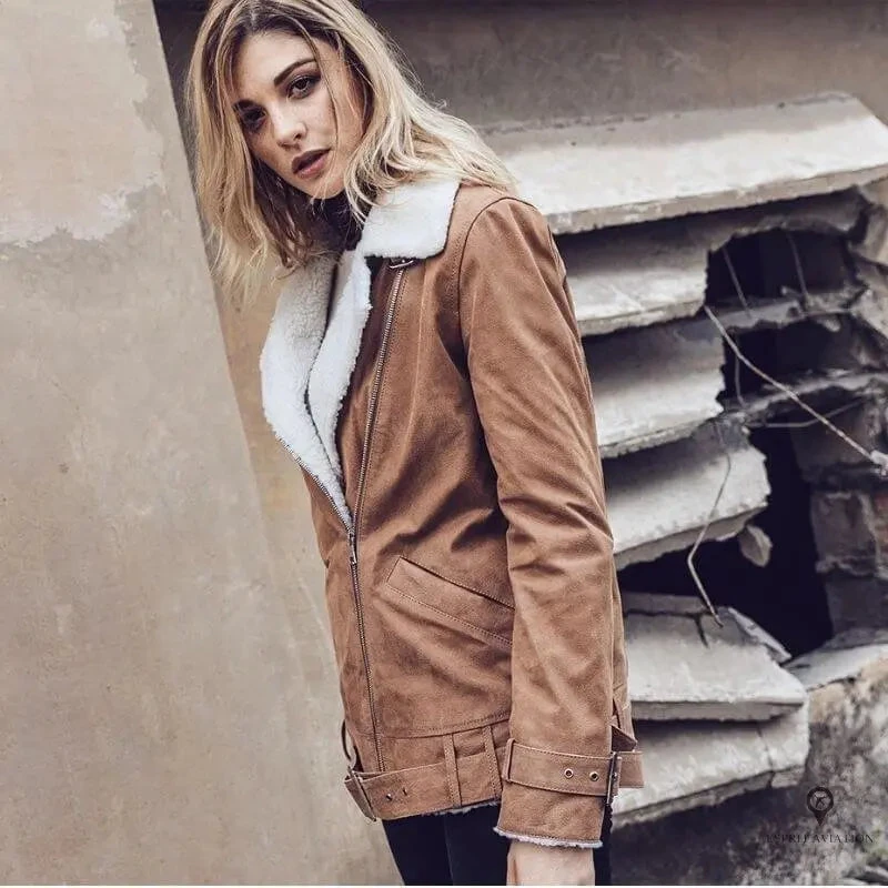 Veste Aviateur Femme Beige 5 Veste Aviateur Femme Beige – Image 3